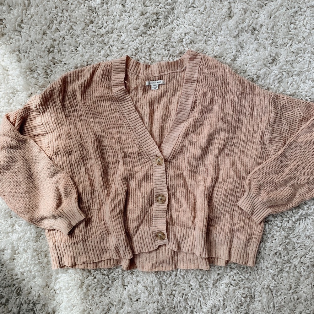 American Eagle Cropped Button-Up Cardigan